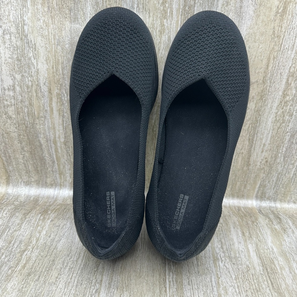 Skechers Goga Mat Lite Knit Ballet Slip-On Shoes Black - Picture 3 of 8